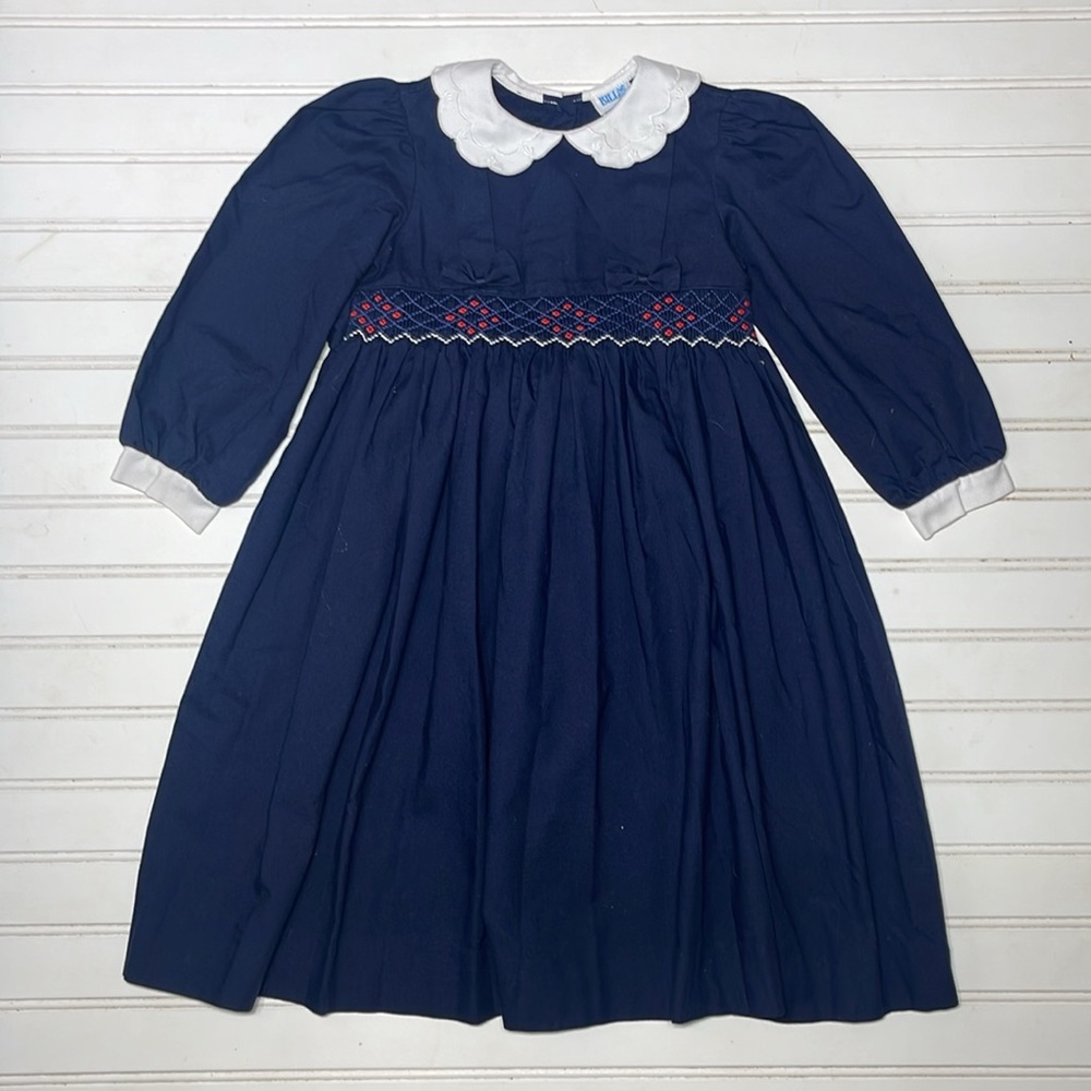 THE BEST DRESSED CHILD LULI & ME Smocked Long Sleeve Embroidered Collar Dress